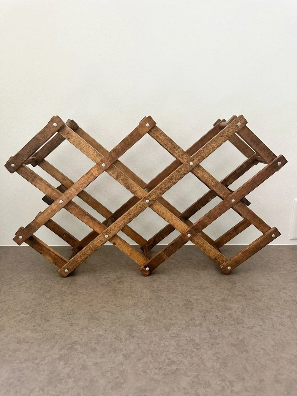 Vintage Wooden Accordian Style Foldable Towel or Large 8 Bottle Wine Rack 23“